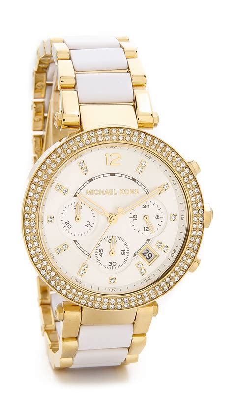 michael kors white gold diamond watch